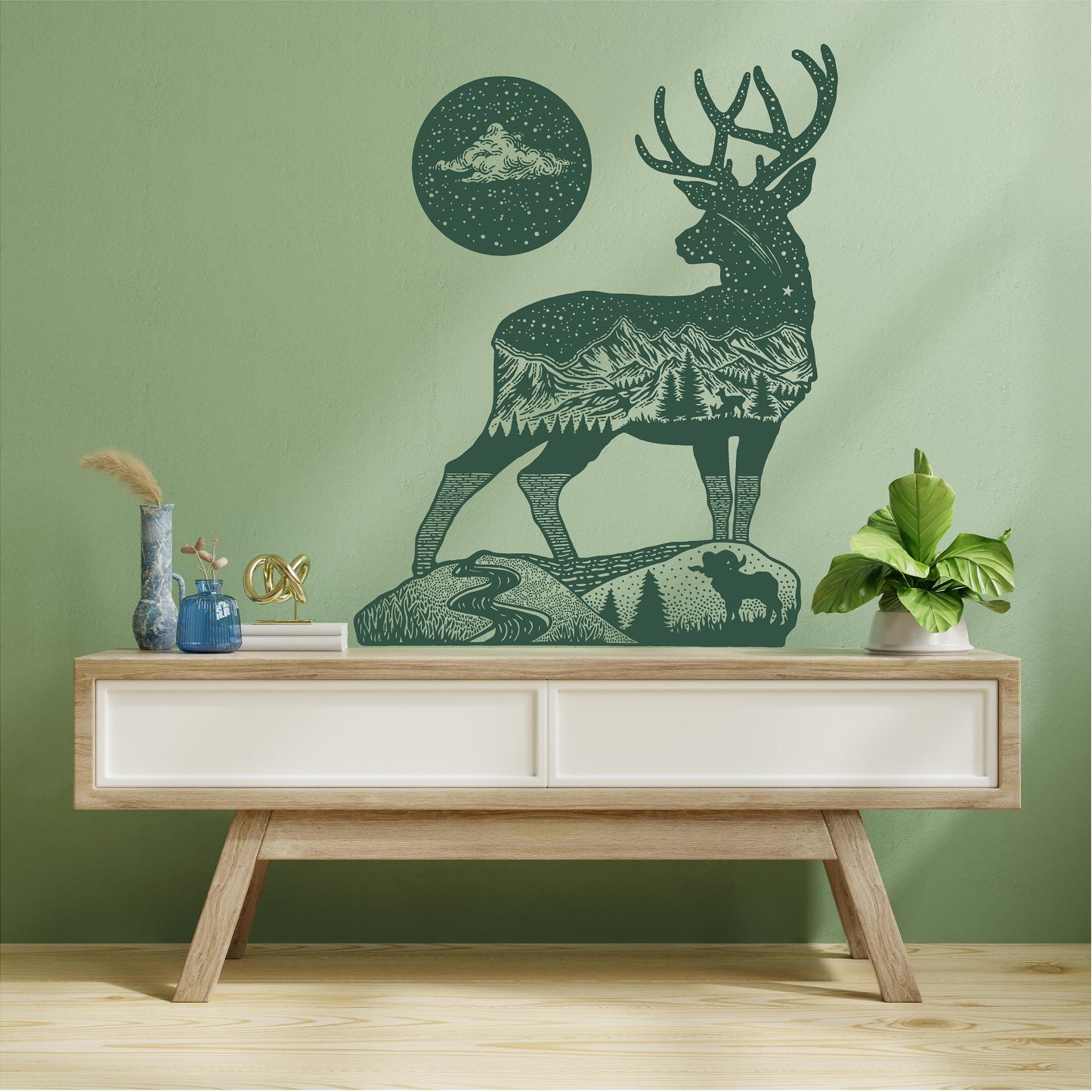 Stag Mountain Scene Stars Landscape