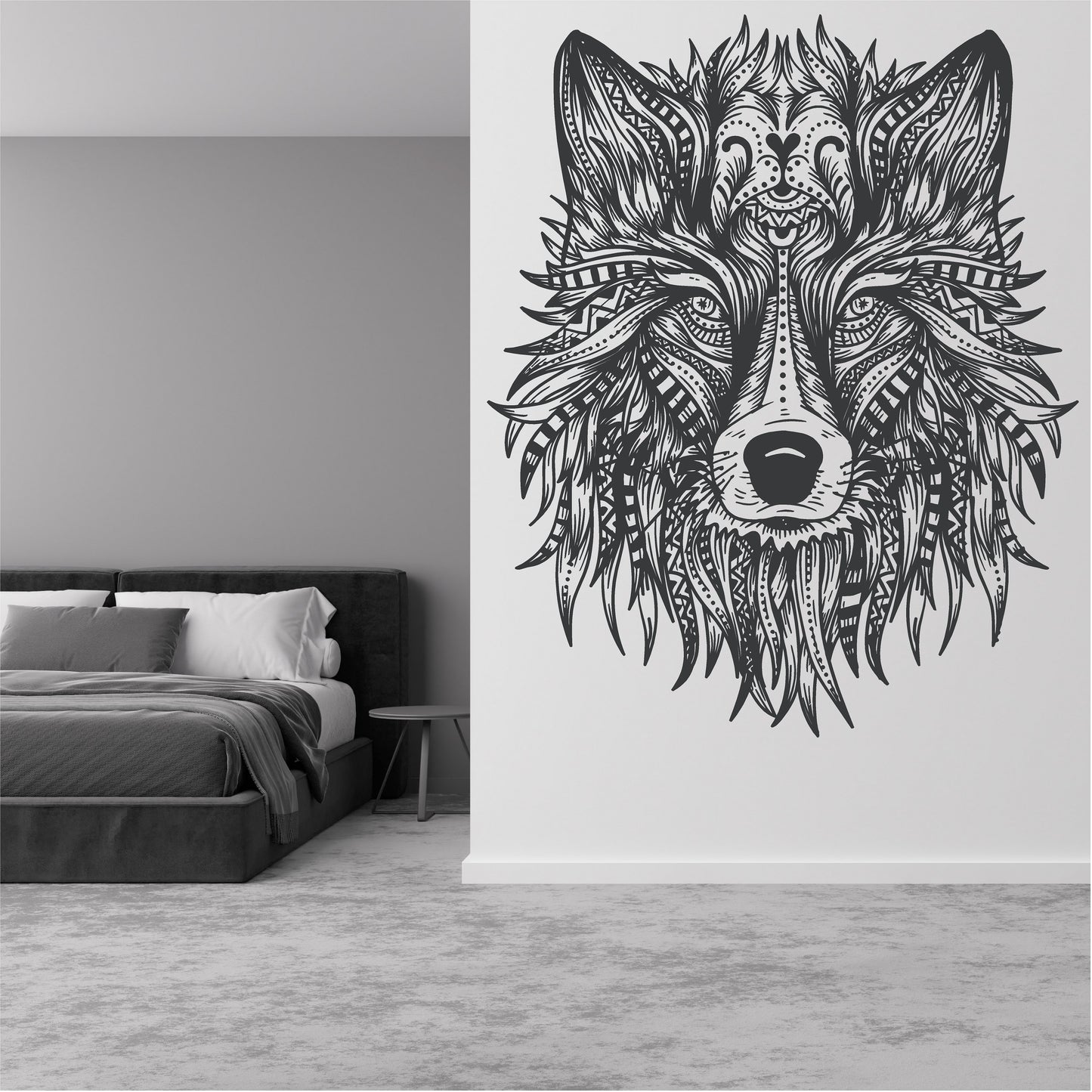 Boho Wolf Head Wall Decal Tribal