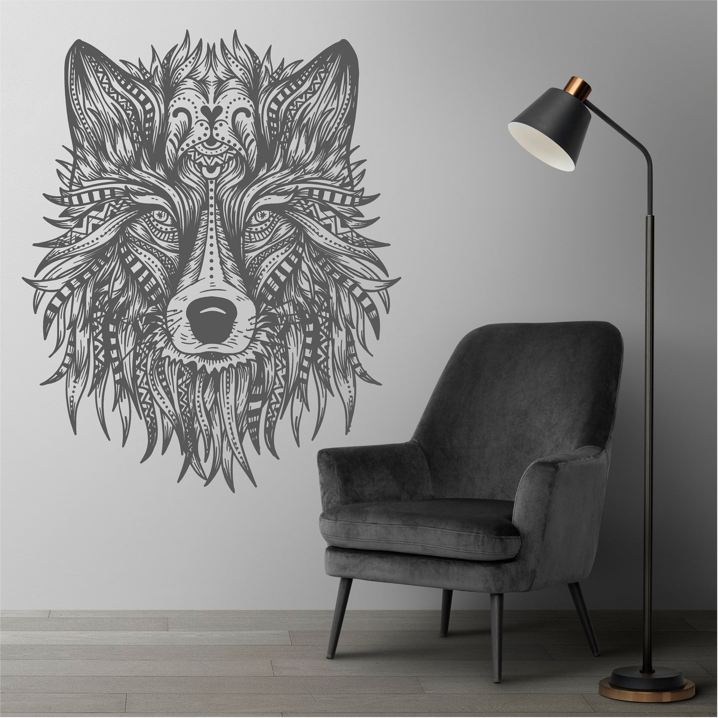 Boho Wolf Head Wall Decal Tribal