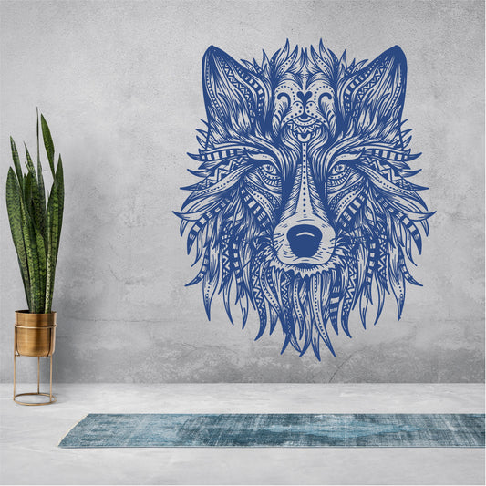Boho Wolf Head Wall Decal Tribal