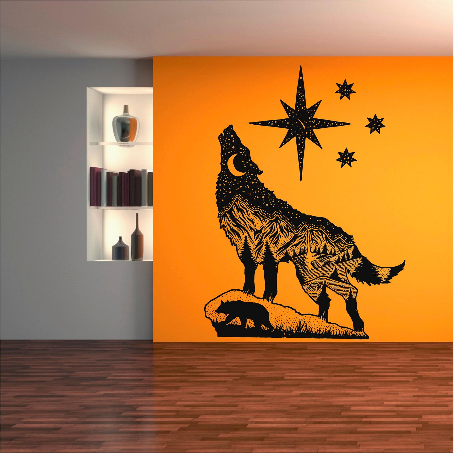Howling Wolf Moon Night Stars Landscape