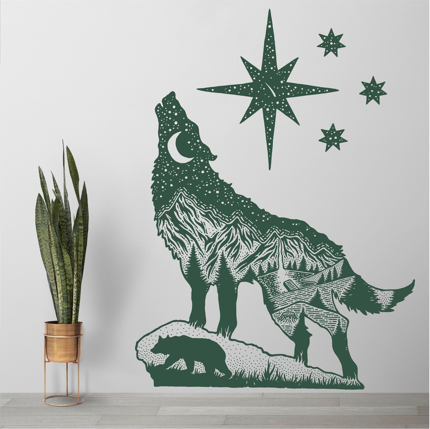 Howling Wolf Moon Night Stars Landscape