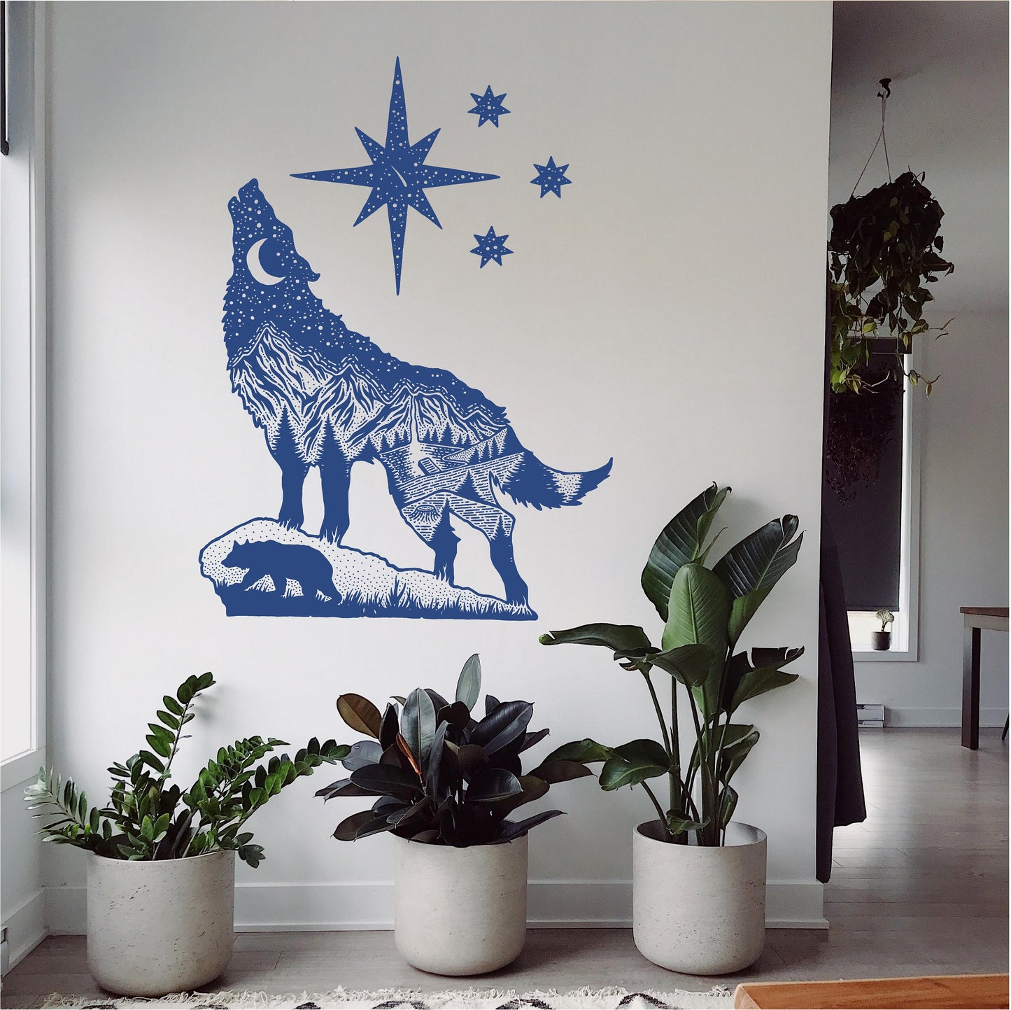 Howling Wolf Moon Night Stars Landscape