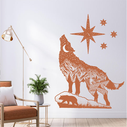 Howling Wolf Moon Night Stars Landscape