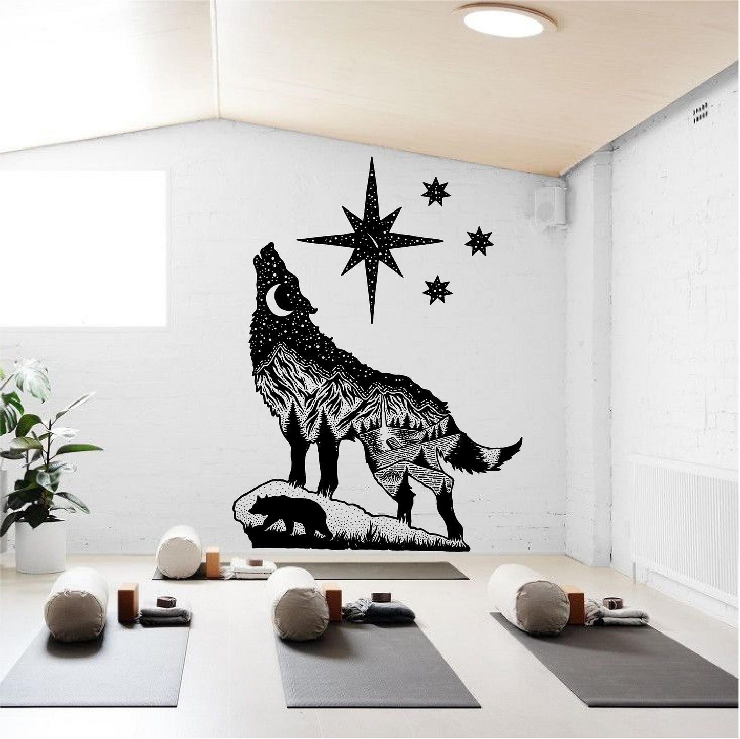 Howling Wolf Moon Night Stars Landscape