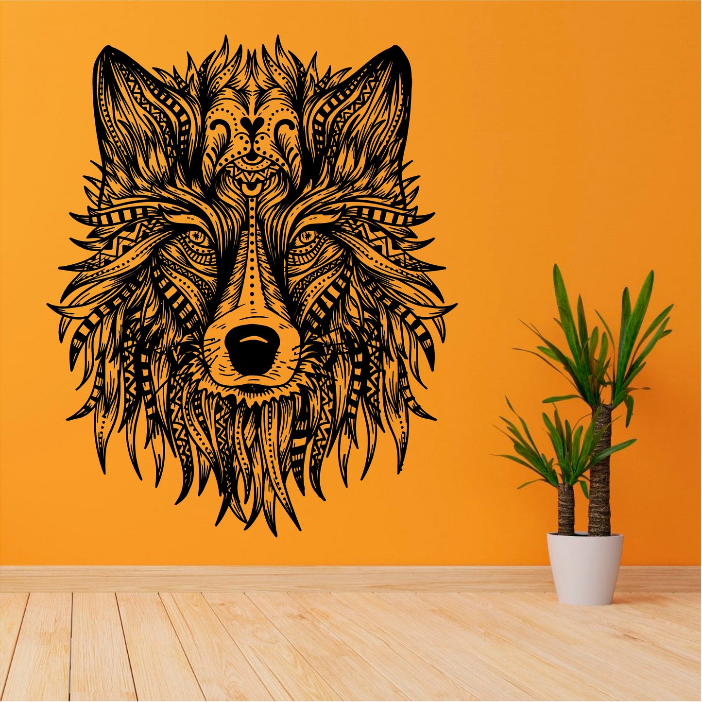 Boho Wolf Head Wall Decal Tribal