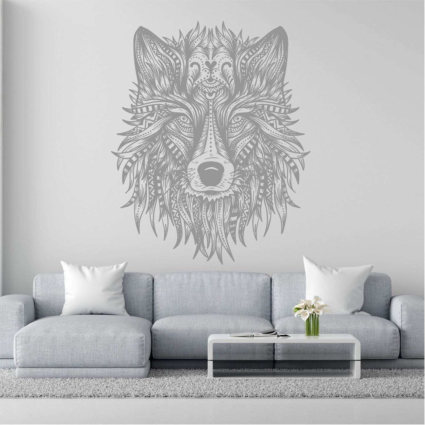 Boho Wolf Head Wall Decal Tribal