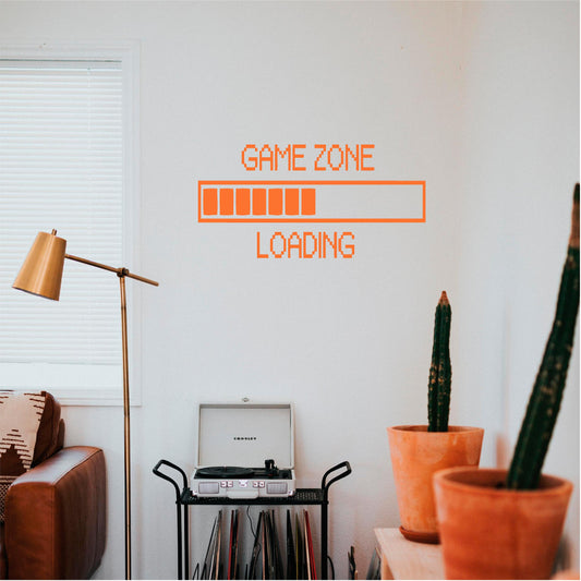 Orange Game Zone Loading wall decal above a record player