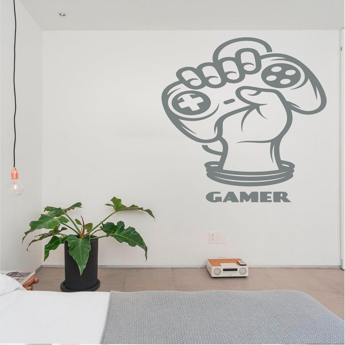 Grey Gamer Fist wall decal in a bedroom