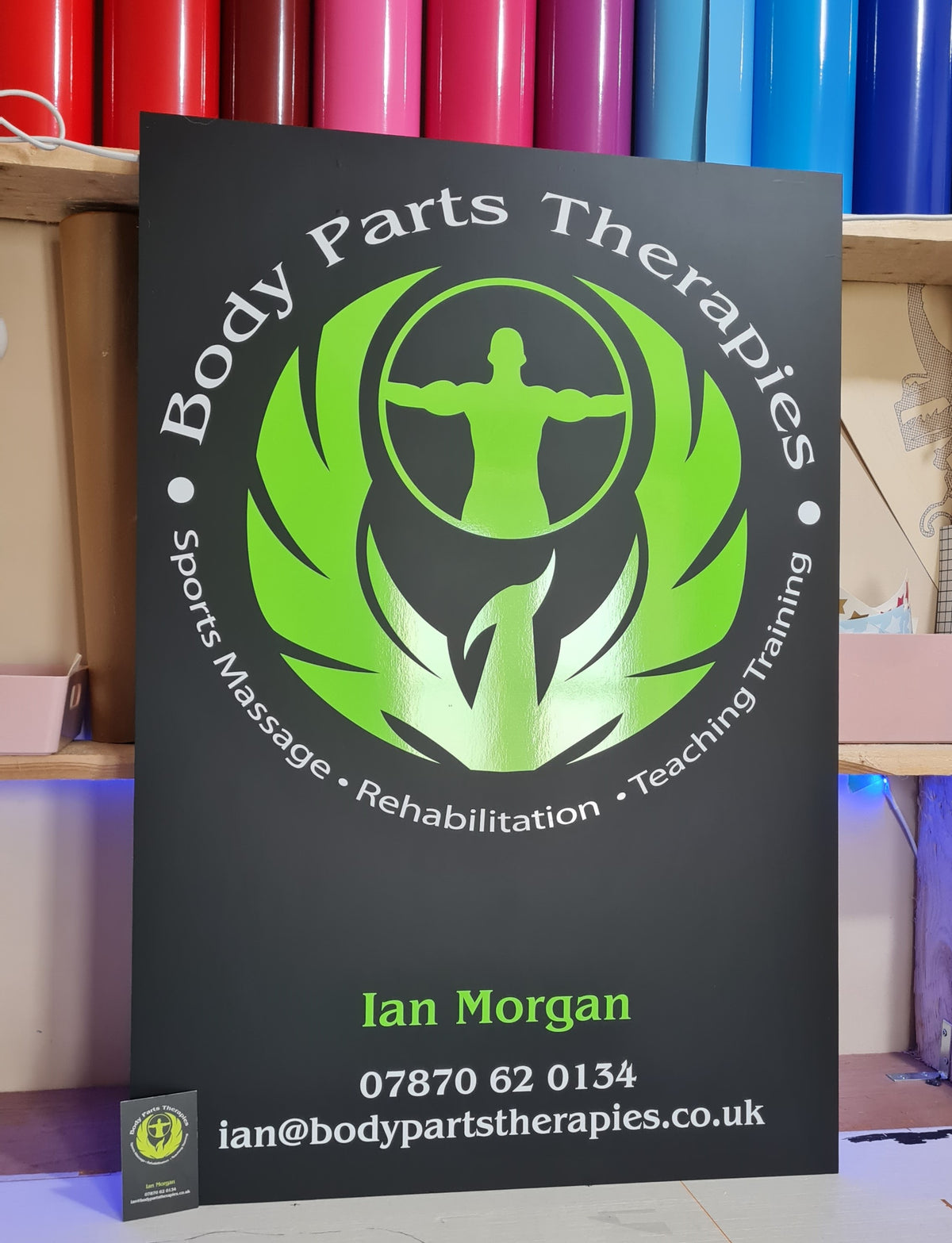 Body Parts Therapies — prepared vinyl lettering or artwork, workshop photograph