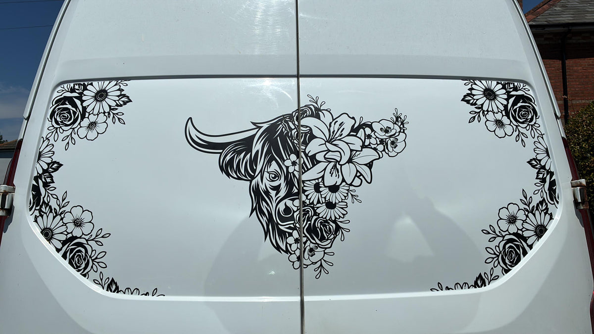 Highland cow and wildflowers — original project photograph