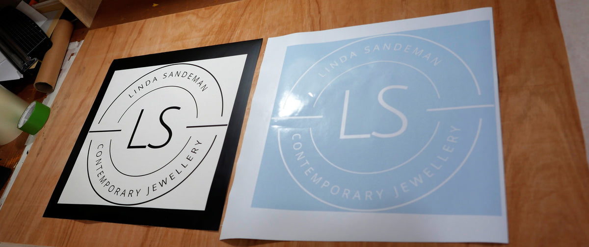 Linda Sandeman Jewellery lettering and label decals prepared on backing sheets