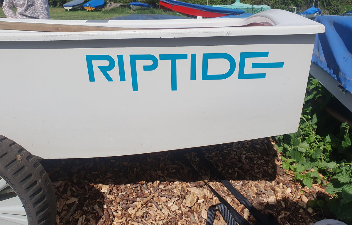 Riptide dinghy lettering — original project photograph