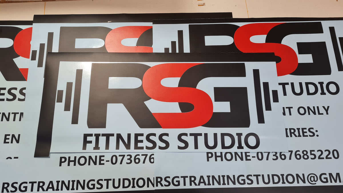 RSG Fitness — prepared vinyl lettering or artwork, workshop photograph
