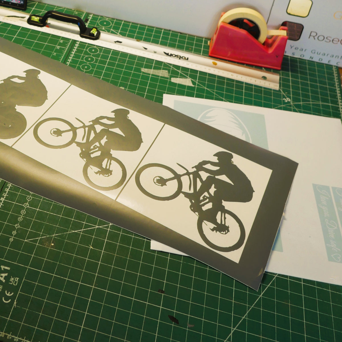 Cycling decals — Matching cyclist silhouettes prepared together in vinyl.