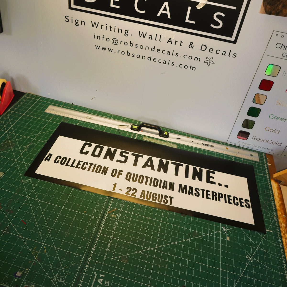 Exhibition lettering — Custom wording prepared for an exhibition.